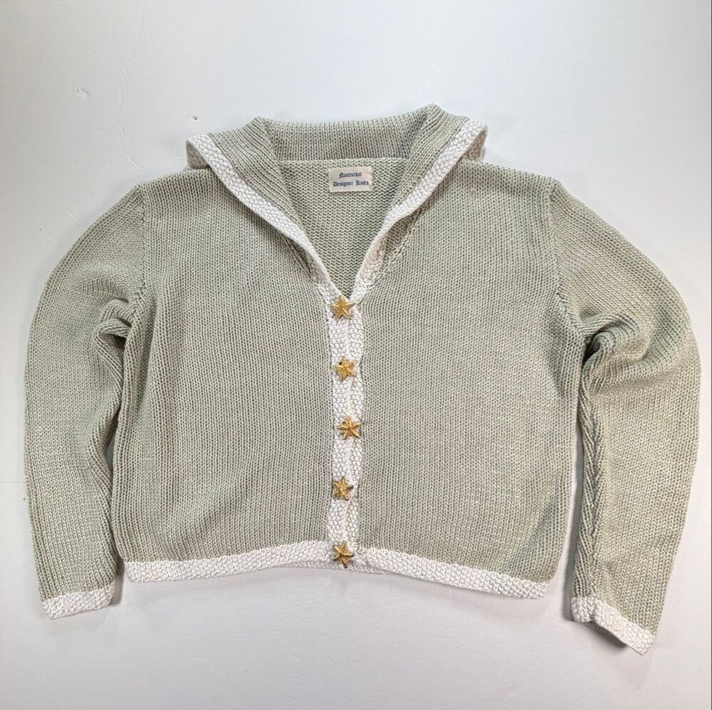 Nantucket Designer Knits Womens 100% Cotton Sailor Cardigan Star Buttons Vintage